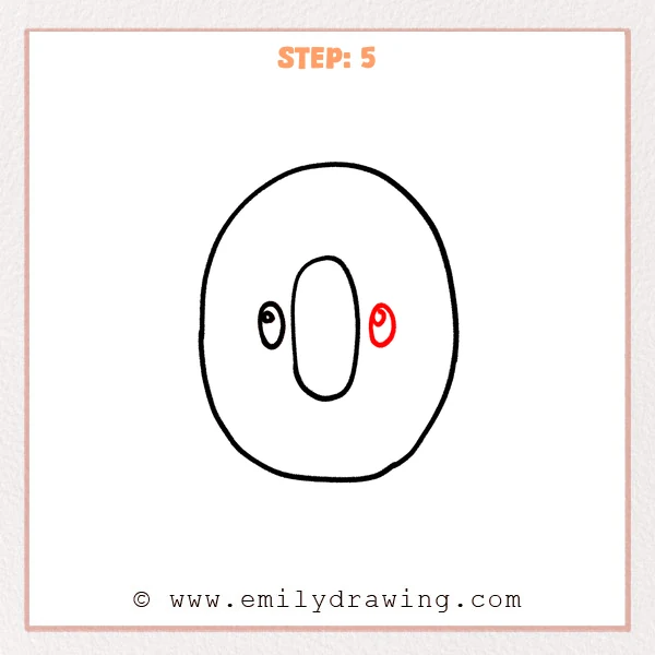how to draw a bubble letter o - Step 5 of how to draw a bubble letter O adds a matching right eye inside the letter, with the same small dot and curved detail as the left eye.